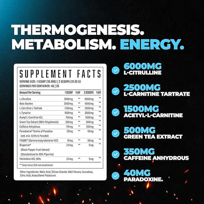 Wrecked Inferno - Thermogenic Pre Workout For Men & Women, Increase Energy, Boost Thermogenesis & Metabolism, Enhance Exercise Performance - Contains L-Citrulline, L-Carnitine, Beta-Alanine & More