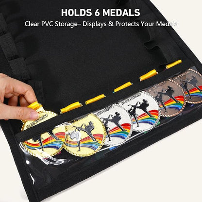 12 Belts Karate Belt Display Rack with PVC Medal Storage, Felt Taekwondo Belt Display Holder, Felt Martial Arts Belt Rack Present for Martial Art Learner & Students (Stud Included)