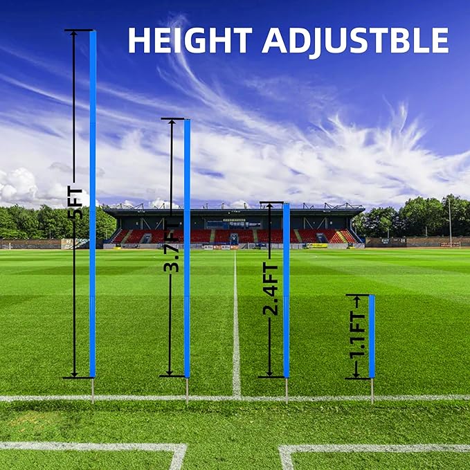 6 Pcs 5FT Adjustable Agility Training Poles for Soccer,Basketball,Football,Dog,Horse Training-Speed and Agility Training Equipment Sports Training Sticks with Stainless Steel Ground Nails