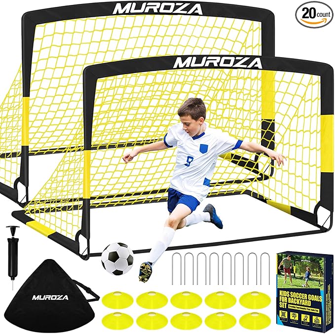 Soccer Goal, Kids Soccer Goals for Backyard Set, 2 Pack of Portable Pop Up Soccer Net with Soccer Ball, Cones, Complete Training Equipment for Youth, Toddler Outdoor Sports Games