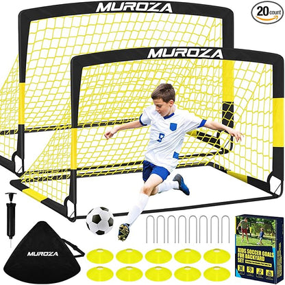 Soccer Goal, Kids Soccer Goals for Backyard Set, 2 Pack of Portable Pop Up Soccer Net with Soccer Ball, Cones, Complete Training Equipment for Youth, Toddler Outdoor Sports Games