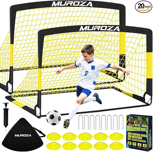 Soccer Goal, Kids Soccer Goals for Backyard Set, 2 Pack of Portable Pop Up Soccer Net with Soccer Ball, Cones, Complete Training Equipment for Youth, Toddler Outdoor Sports Games