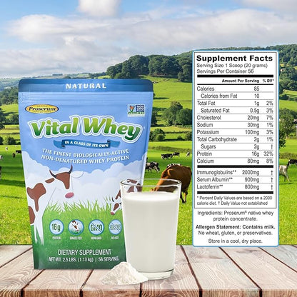 Grass-Fed Whey Protein Powder for Immune Vitality, Natural Flavor 2.5lbs (56 Servings), 15g Protein Per Serve, Vital Whey, Clean Holistic, Wellness Nutrition