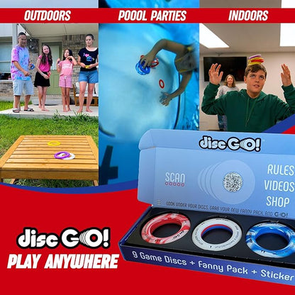 Disc GO! – Soft Silicone Frisbee Games for Teens, Sports & Outdoors Disc, Gifts for Teen Boys & Girls, Portable Indoor & Outdoor Games for Kids, Frisbees for Kids and Adults, Red, White and Blue