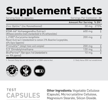 Kaged Test Capsules | Unflavored | Testosterone Booster Ferodrox | Premium Hormone Managment | LJ100 Tongkat Ali KSM-66 Ashwagandha Shilajit | Supplements for Men & Women | 60 Servings