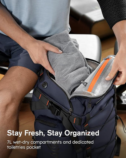 Tolaccea Gym Bag for Men & Women, 40L Duffle Bag Backpack for Travel Sports with Shoe Compartment, Wet Pocket & Extra Laptop Bag for 15.6'', 3-in-1 Sport Workout Duffel Carry On for Airplane (Navy)