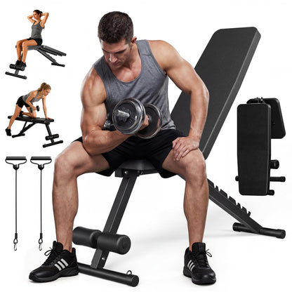 Adjustable Weight Bench for Home Gym, 600LBS Capacity Foldable Workout Bench with 7 Backrest