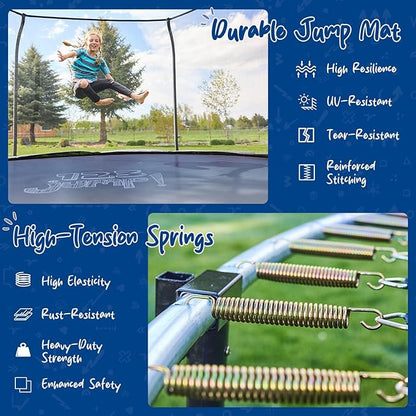 123JUMP by Skywalker Trampolines 10FT 12FT 14FT Outdoor Trampoline with Enclosure and Ladder, Round Recreational Trampoline for Kids with ASTM Approval, Spring Pad Cover, Heavy Duty Jump Mat
