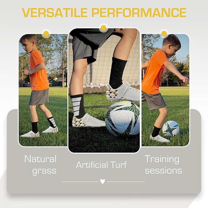 Soccer Cleats for Kids & Youth | Lightweight Football Shoes for Firm Ground | Durable Girls & Boys Soccer Cleats with Non-Slip Sole | Comfortable Soccer Boots | Unisex Size 11-6