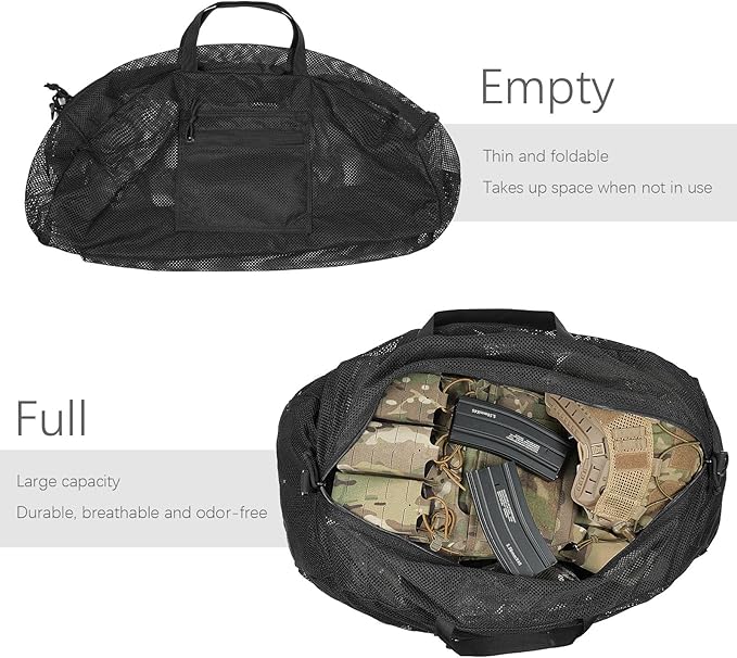 Tactical Mesh Luggage bag,50L Foldable duffel Pack,Large Capacity Range Bag For Hunting Shooting Travel Climbing Sports Gym (BK)