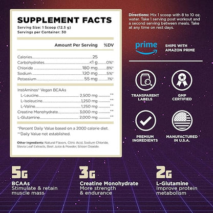 Vintage Build ??Post Workout Recovery & Muscle Building Powder Drink for Muscular Strength & Growth - Reduces Soreness ??Creatine Monohydrate, BCAAs, L-Glutamine ??Fresh Berries Flavor ??377g