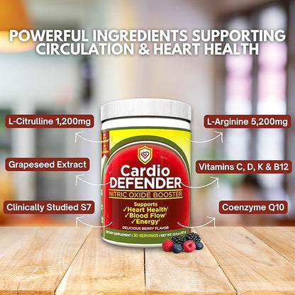 3 Pack, Nitric Oxide Booster Powder ??L-Arginine 5,200mg + L-Citrulline 1,200mg ??Heart Health Drink Mix - Heart Health, Blood Flow, Energy, Endurance - L-Arginine Powder, Berry Flavor