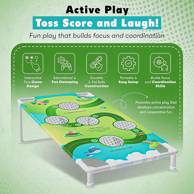 2-in-1 Cornhole Boards Set with Bean Bags & Toss Balls – Regulation Size Outdoor Game for Adults & Kids – Portable Backyard, Beach & Tailgate Lawn Game – Green & Blue Bean Bags Included