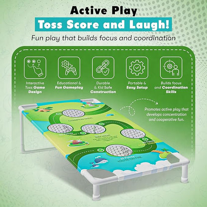 2-in-1 Cornhole Boards Set with Bean Bags & Toss Balls – Regulation Size Outdoor Game for Adults & Kids – Portable Backyard, Beach & Tailgate Lawn Game – Green & Blue Bean Bags Included