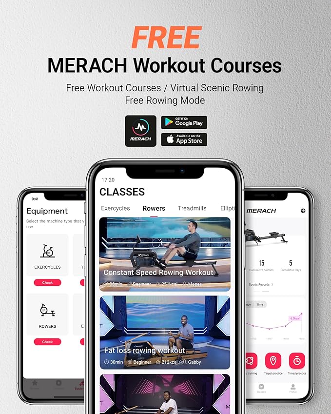 MERACH Rowing Machines for Home, Magnetic Rowing Machine with 16 Levels, Rower Machine of Quiet Resistance, Dual Slide Rail with Max 350lbs Weight Capacity, App Compatible