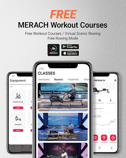 MERACH Rowing Machines for Home, Magnetic Rowing Machine with 16 Levels, Rower Machine of Quiet Resistance, Dual Slide Rail with Max 350lbs Weight Capacity, App Compatible