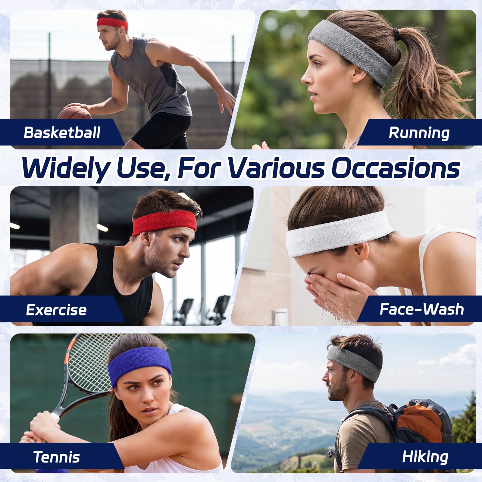 5 Pcs Sweatbands Sports Headband for Men & Women, Moisture Wicking Hairband