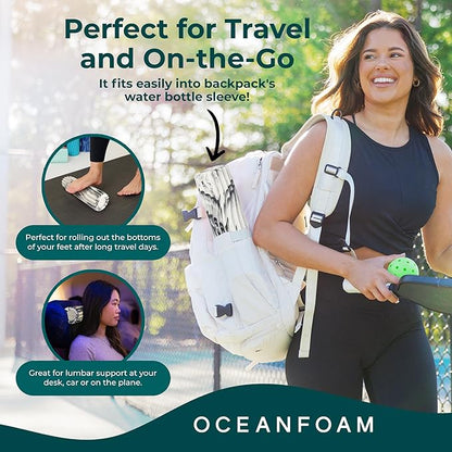 Oceanfoam Ripple Travel Foam Roller (11" x 3.35") Firm Mini Foam Roller for Physical Therapy, Deep Tissue Massage, Back Pain - High Density, Ergonomic Wave Textured - Yoga, Exercise (Black Marbled)