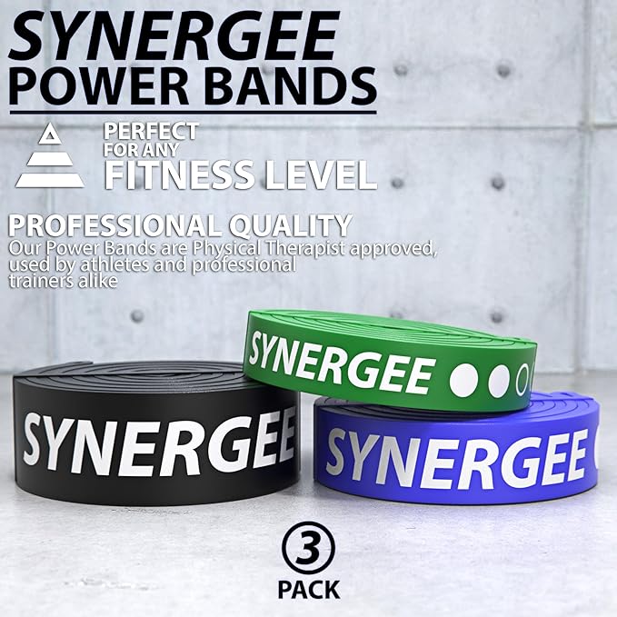 Synergee Resistance Loop Bands. Pull Up Assist Bands with Heavy Duty Resistance. Exercise Bands Work Perfect for Stretching, Powerlifting & Resistance Training.