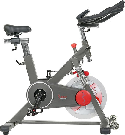 Sunny Health & Fitness Magnetic Exercise Bike, 44LB Flywheel & 300LB Weight Capacity for Intensive Home Workout, Indoor Cardio Training w/4-Way Adjustable Seat, Optional Free SunnyFit App Connection