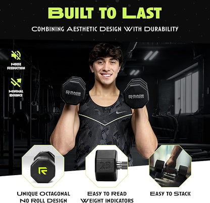 Rubber Coated Dumbbells - No Roll Design Easy-Grip Steel Knurled Handle, Weights Dumbbells Set for Strength Training - Ideal Weights Set for Home Gym - 10-60 LBS SOLD INDIVIDUALLY