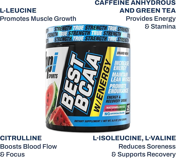 BPI Sports Best BCAA Powder - Muscle Recovery Support - Branched Chain Amino Acids Supplement | Amino Energy Powder for Lean Muscle Growth - Post Workout Recovery Drink - Hydration - Watermelon Ice