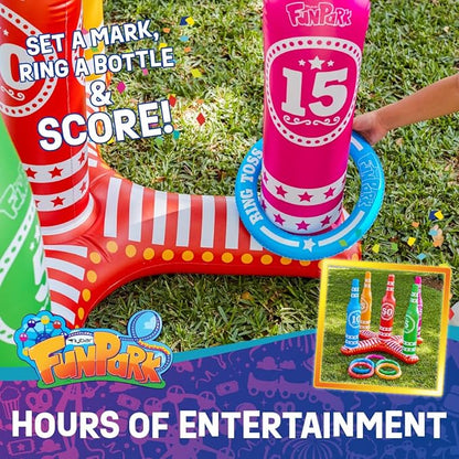 Flybar FunPark Ring Toss Game for Kids and Family, 3 Feet Tall, Includes 5 Colorful Rings, Inflatable Giant Outdoor Games for Adults and Family