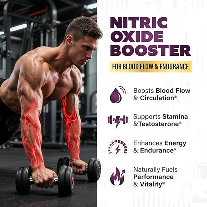 Nitric Oxide Supplements for Men - Nitric Oxide Booster for Blood Flow, Stamina Booster, Alpha Energy and Endurance - 90 Capsules