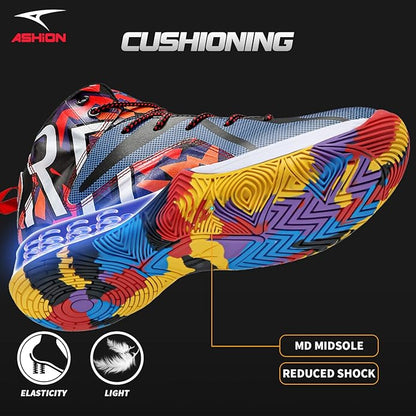 ASHION Mens Basketball Shoes Lightweight Breathable Sneakers Anti Slip Sports Shoes for Running Walking Mid Top Sneakers