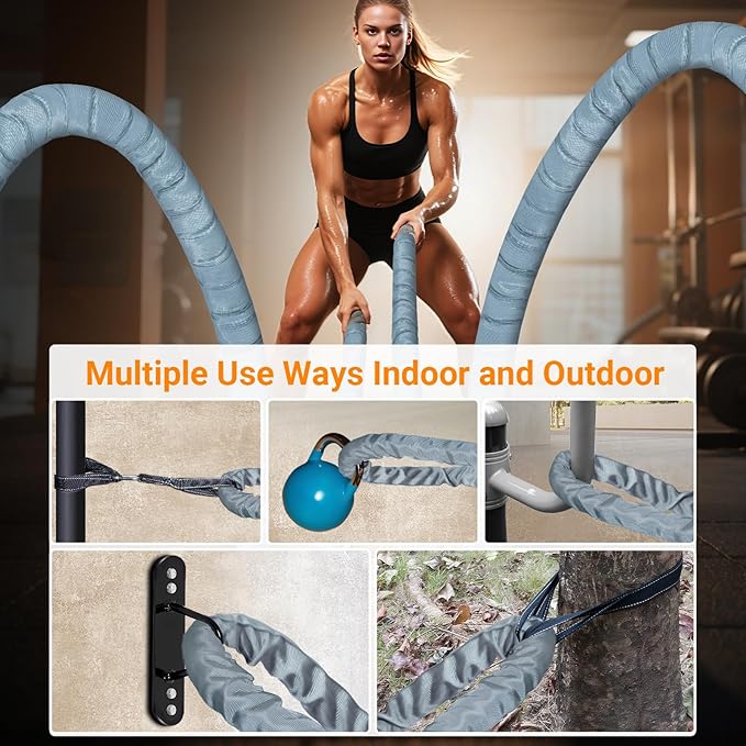 Battle Rope 1/1.26/1.5/2 Inch Diameter,Pink 30FT/40FT/50FT Exercise Workout Ropes for Home Gym Heavy Weighted Training Rope for Working Out