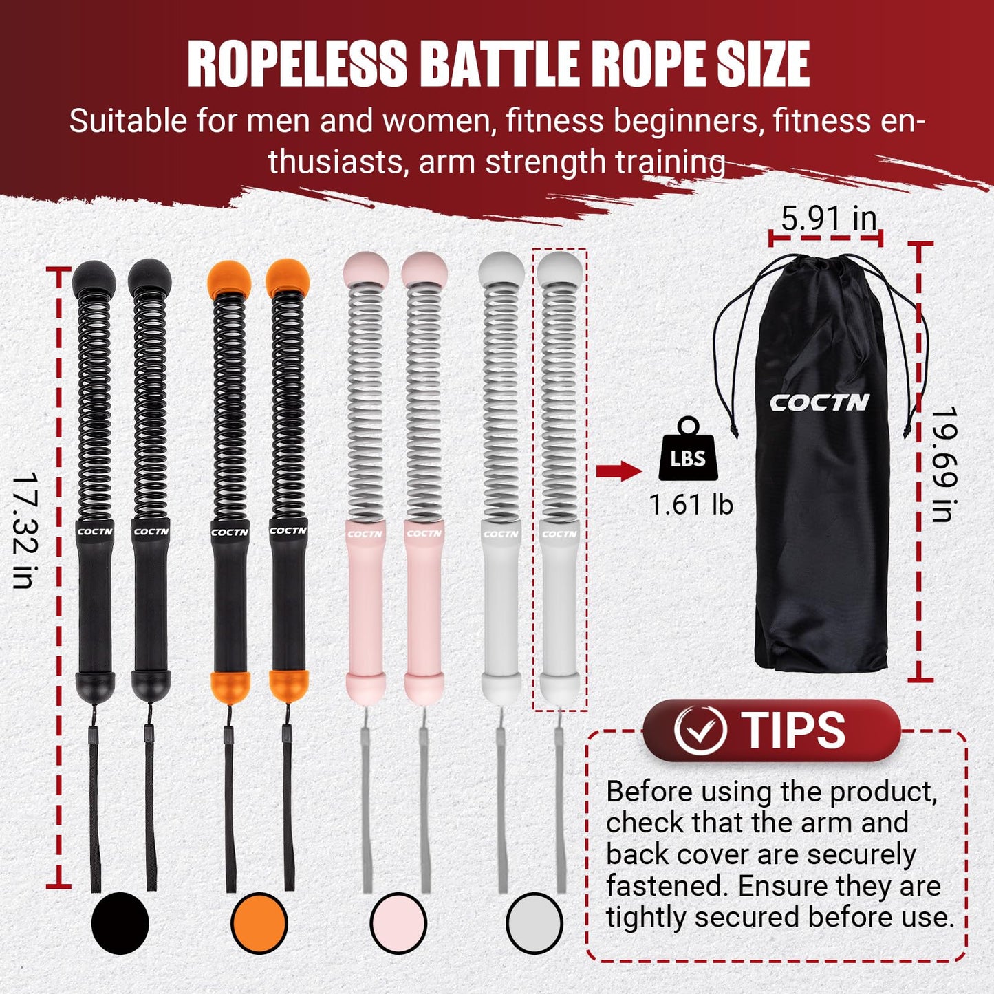 COCTN Cordless Battle Rope for Home Gym, Heavy Duty Portable with Poster