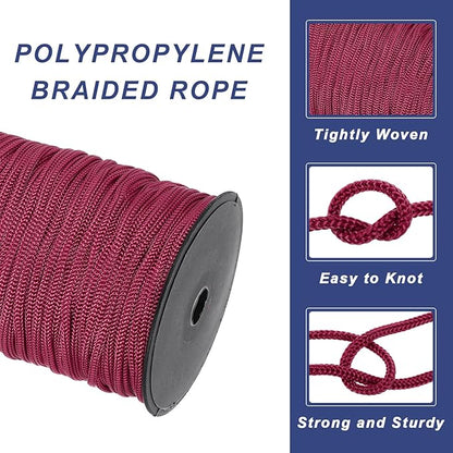 MECCANIXITY 3/16 Inch Polypropylene Rope Braided Ropes, 328ft Nylon Rope Hollow Utility Cord for Clothesline, Camping, Hiking, Outdoor, Brick Red