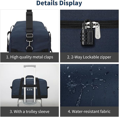 21 inch Gym Bag for Men - 40L Travel Duffel Bag Sport Duffle Bags for Weekend Overnight with Bottom Support (Navy Blue)