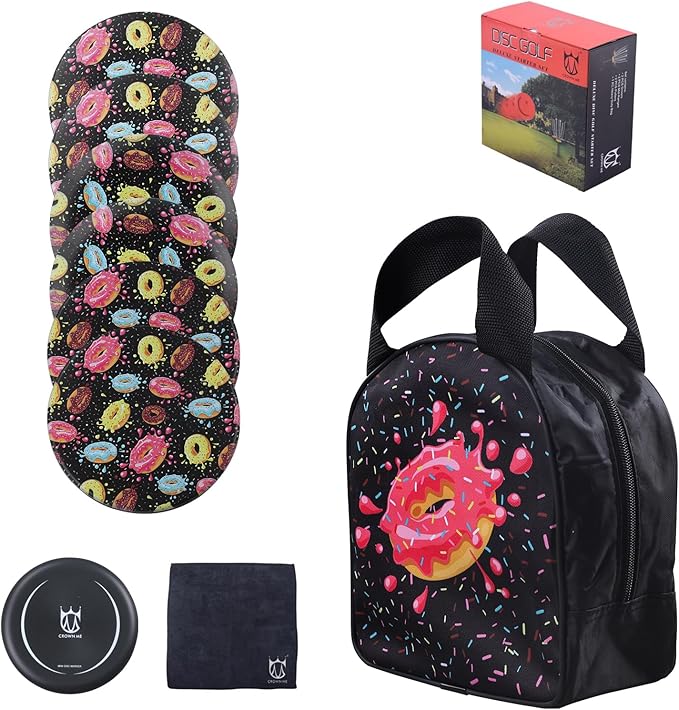 CROWN ME Disc Golf Set, Donut Starter Disc Golf Disc Set with Nice Donut Printing Bag