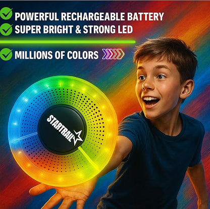 TOMLEON LED Flying Disc with Millions of Colors, Rechargeable & Waterproof, Smart Light Modes, Light-Up 175g - Frisbee for Outdoor Fun, Camping, Birthdays for Men, Boys, Teens, & Kids