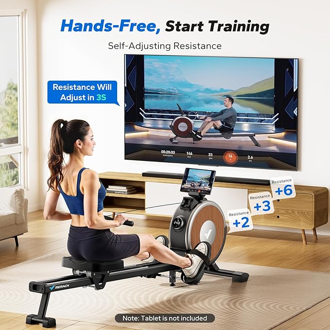 MERACH Rowing Machines for Home, Magnetic Rowing Machine with 16 Levels, Rower Machine of Quiet Resistance, Dual Slide Rail with Max 350lbs Weight Capacity, App Compatible