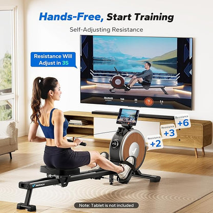 MERACH Rowing Machines for Home, Magnetic Rowing Machine with 16 Levels, Rower Machine of Quiet Resistance, Dual Slide Rail with Max 350lbs Weight Capacity, App Compatible