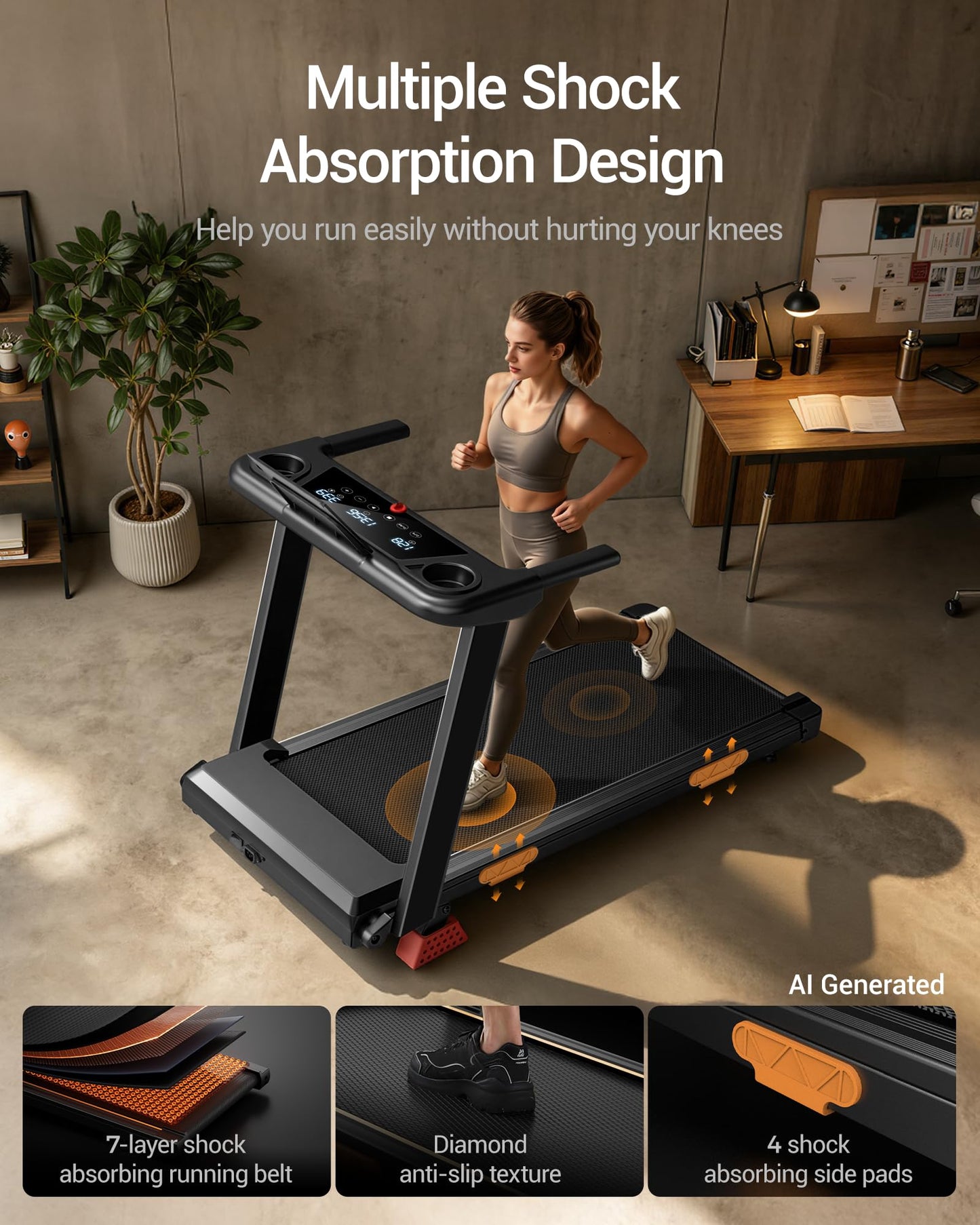 16% Incline Treadmills for Home, Foldable Treadmill with Incline