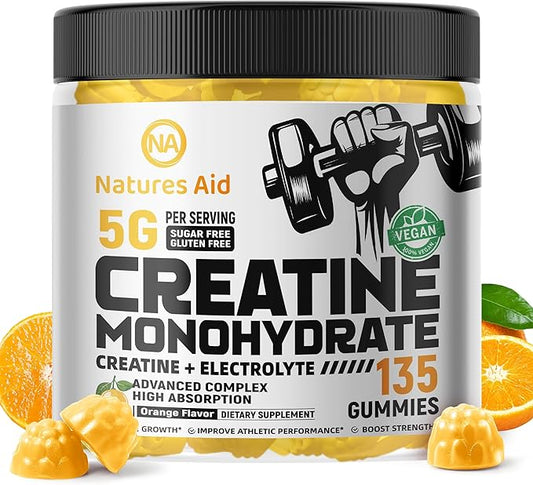 Creatine Monohydrate Gummies (5g) – Pre-Workout Energy & Muscle Growth Support for Men & Women | Orange Electrolyte Gummies (135 Count)