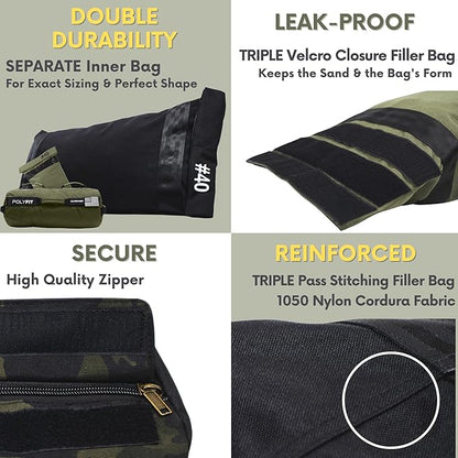 Polyfit Sandbag Pro - Workout Sandbag with Triple Closure Filler Bag and Reinforced Nylon Webbing - Sand Not Included - Multiple Colors & Sizes