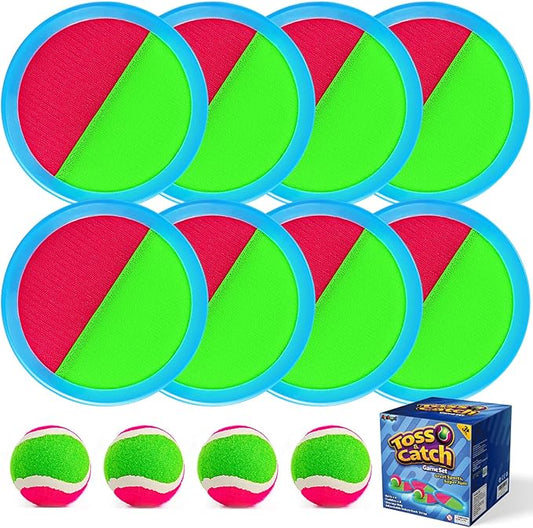 Ayeboovi Toss and Catch Ball Set with 8 Paddles 4 Balls Outdoor Beach Pool Toys for 3 4 5 6 7 8