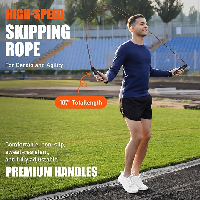 Soccer Training Equipment, Agility Speed Training Set with 20ft Speed Ladder, 12 Cones, 4 Adjustable Hurdles, Jump Rope, Parachute | Ideal for Basketball, Football Practise, for Kids, Youth, Adults