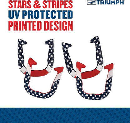 Triumph Forged and Steel Horseshoe Set Complete with 4 Horseshoes, 2 Stakes - Patriotic or Blue and Grey Colors - Perfect Addition for Parties and Outdoor Gatherings