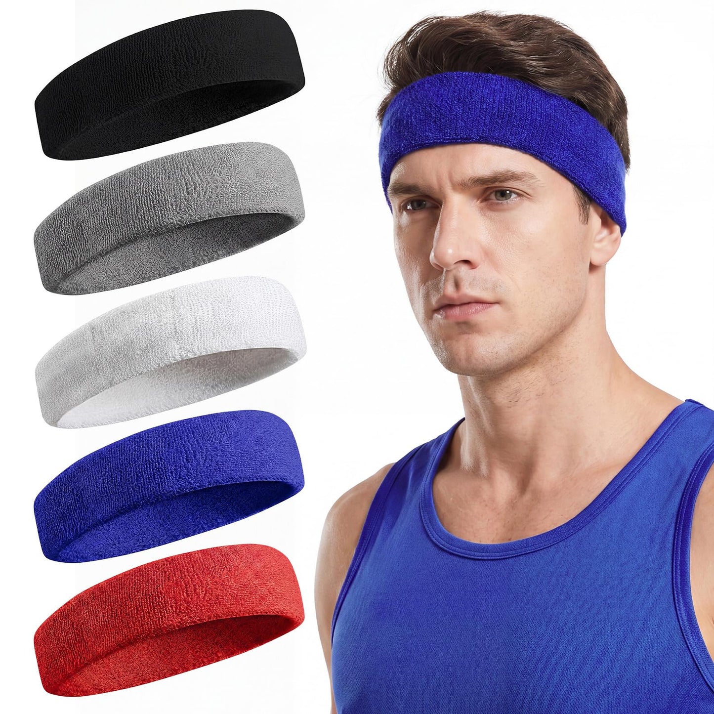 5 Pcs Sweatbands Sports Headband for Men & Women, Moisture Wicking Hairband