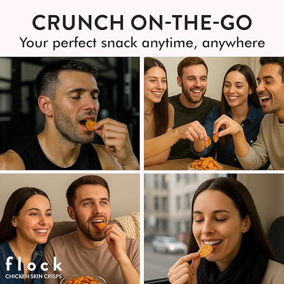 "Flock Keto Chicken Skin Chips | Tapatio Flavor | Low Carb, High Protein, Sugar Free, Gluten Free | 4-Pack (2.5oz)