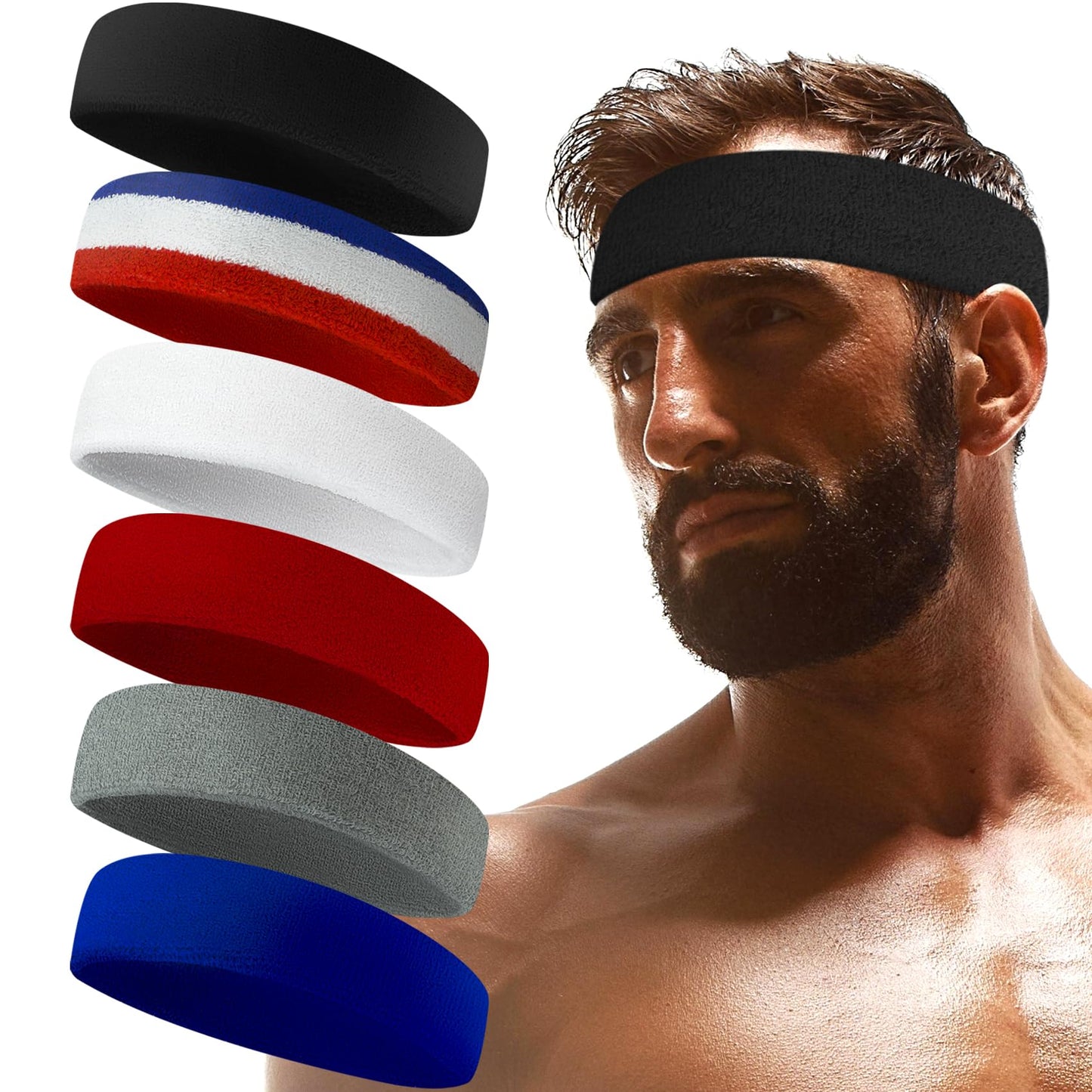 Sweatbands Sports Headband for Men & Women - Terry Cloth Moisture-Wicking Sports Towel Headband for