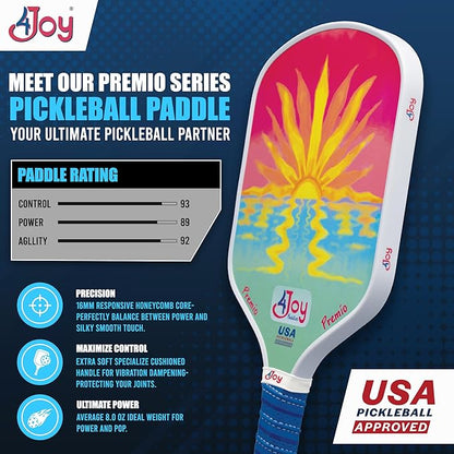 4Joy Pickleball Paddle Premio Series - Thermoformed Premium T700 Carbon Fiber Pickleball Paddless - Professional Pickleball Rackets for Women & Men - 16mm Honeycomb Core - USAP Approved