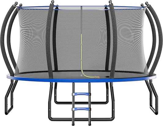 8FT 10FT 12FT 14FT 16FT Trampoline with Pop-up Quick Connector and Basketball Hoop, Trampoline Outdoor with Enclosure, Ladder, ASTM Approval for Kids and Adults