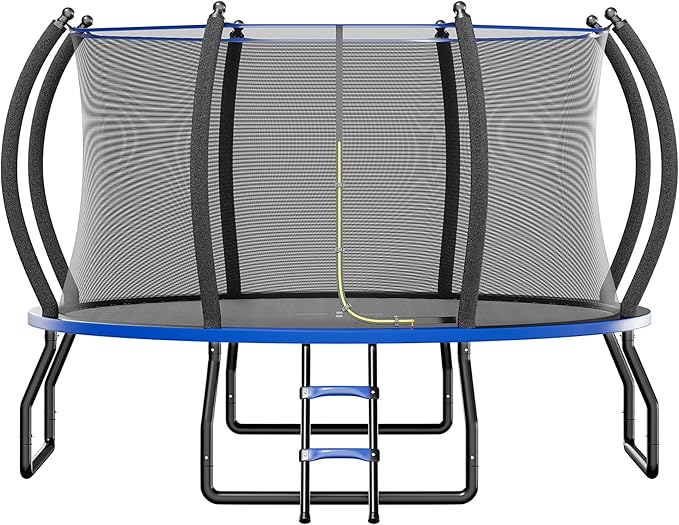8FT 10FT 12FT 14FT 16FT Trampoline with Pop-up Quick Connector and Basketball Hoop, Trampoline Outdoor with Enclosure, Ladder, ASTM Approval for Kids and Adults