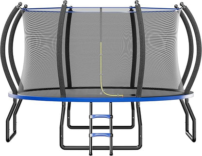 8FT 10FT 12FT 14FT 16FT Trampoline with Pop-up Quick Connector and Basketball Hoop, Trampoline Outdoor with Enclosure, Ladder, ASTM Approval for Kids and Adults